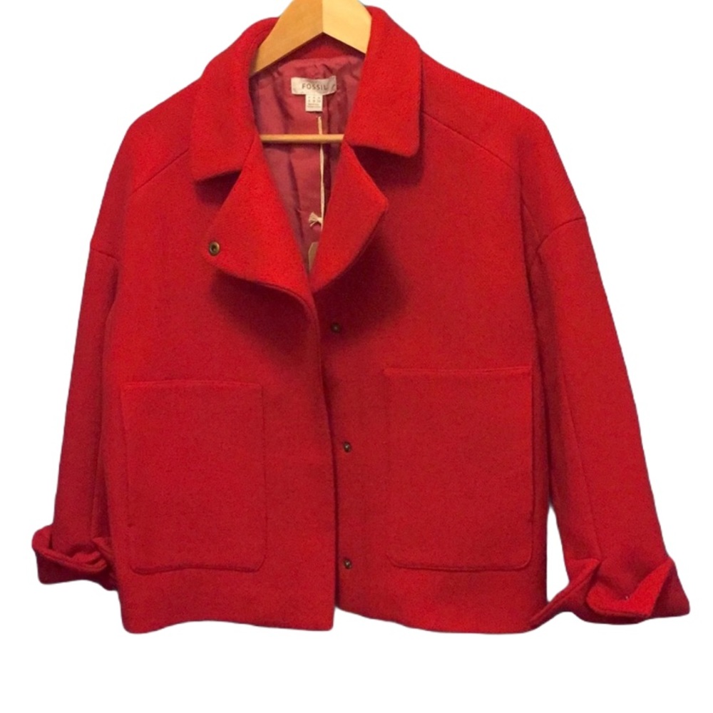 Fossil Red Cocoon Jacket With Collar Size 4
